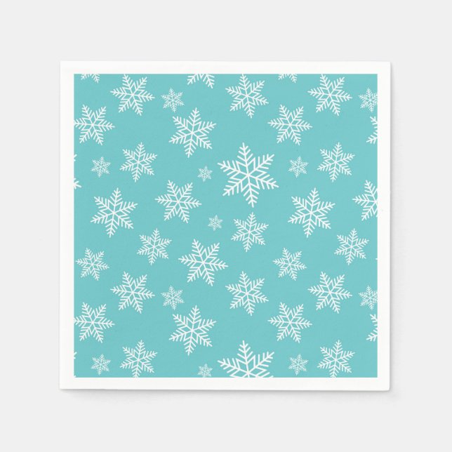 White Snowflakes on Blue Winter Pattern Napkin (Front)