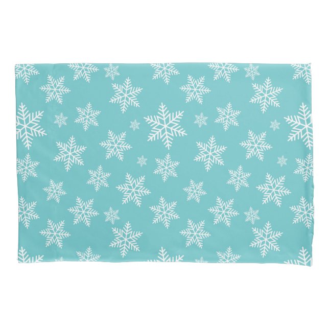 White Snowflakes on Blue Winter Pattern Pillowcase (Front)
