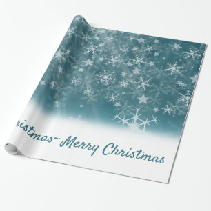 White Snowflakes on Blue Wrapping Paper