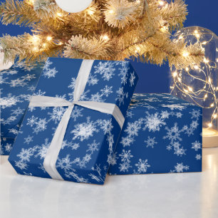 White Snowflakes On Blue Wrapping Paper