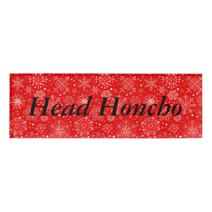 White Snowflakes on Christmas Red Name Tag