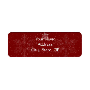 White Snowflakes on Cranberry Background Return Address Label