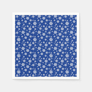 White Snowflakes on Dark Blue Winter Pattern Napkin