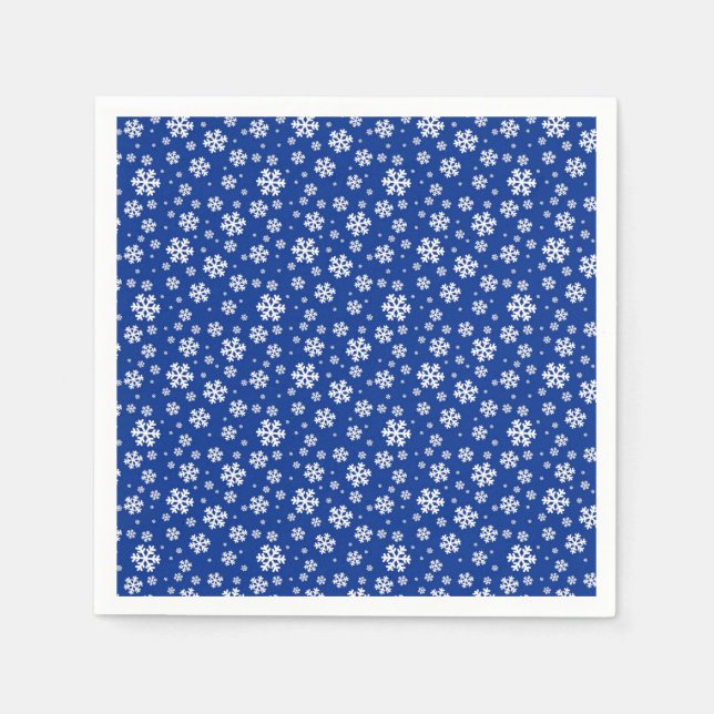 White Snowflakes on Dark Blue Winter Pattern Napkin (Front)