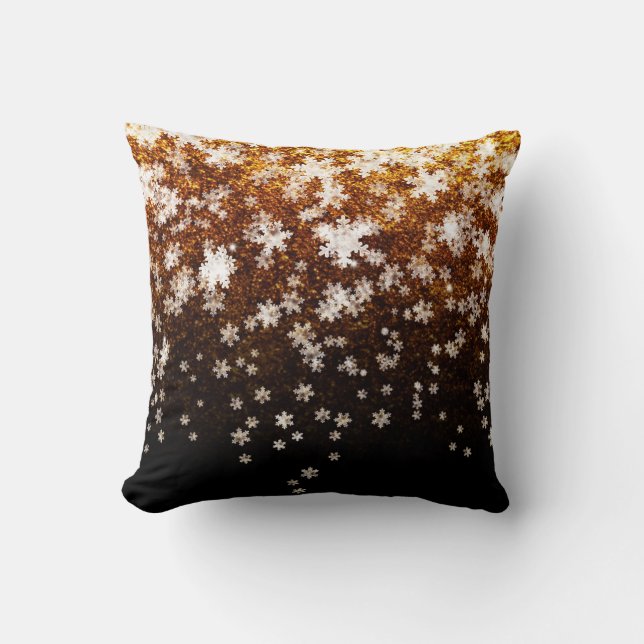 White Snowflakes on gold Cushion (Front)