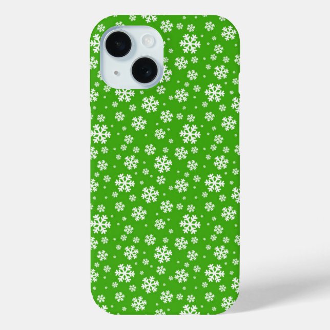 White Snowflakes on Green Winter Pattern Case-Mate iPhone Case (Back)