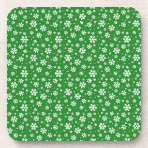 White Snowflakes on green Winter Pattern Coaster
