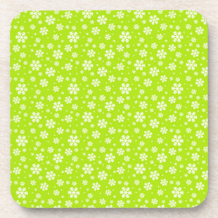 White Snowflakes on Green Winter Pattern Coaster
