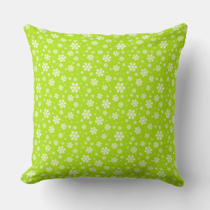 White Snowflakes on Green Winter Pattern Cushion