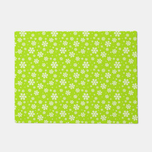 White Snowflakes on Green Winter Pattern Doormat