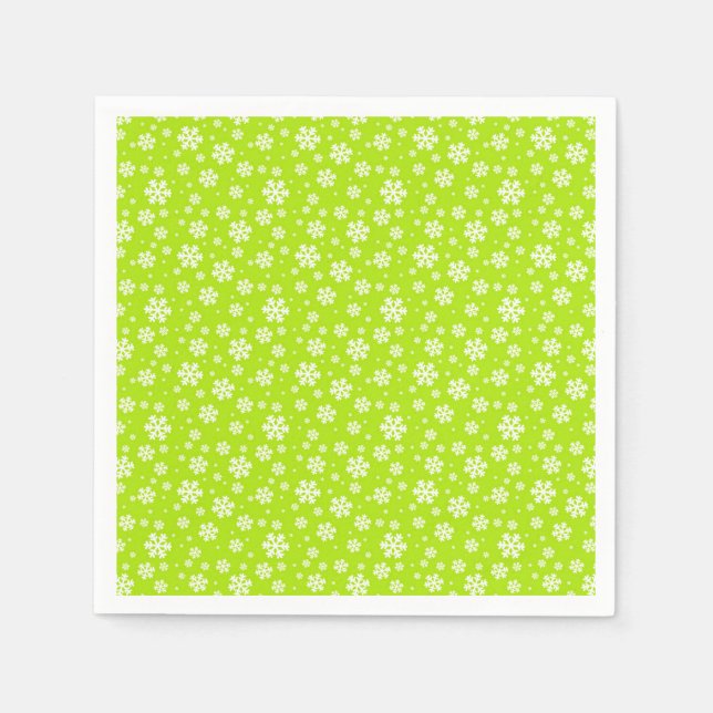 White Snowflakes on Green Winter Pattern Napkin (Front)