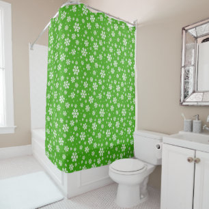 White Snowflakes on Green Winter Pattern Shower Curtain