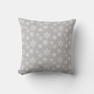 White Snowflakes on Grey Cushion