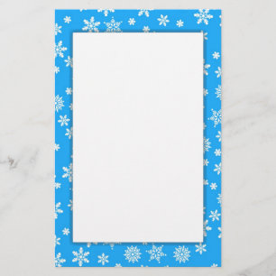White Snowflakes on Light Blue Background Stationery