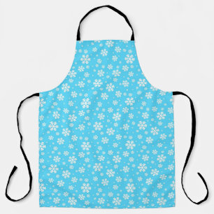 White Snowflakes on Light Blue Winter Pattern Apron