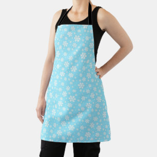 White Snowflakes on Light Blue Winter Pattern Apron