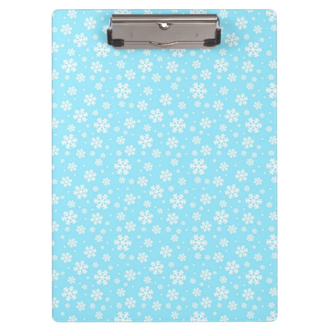 White Snowflakes on Light Blue Winter Pattern Clipboard (Front)