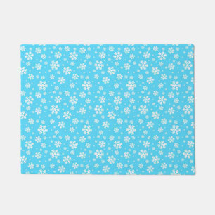 White Snowflakes on Light Blue Winter Pattern Doormat