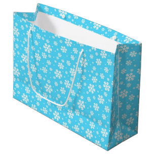 White Snowflakes on Light Blue Winter Pattern Large Gift Bag