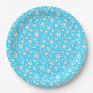 White Snowflakes on Light Blue Winter Pattern Paper Plate