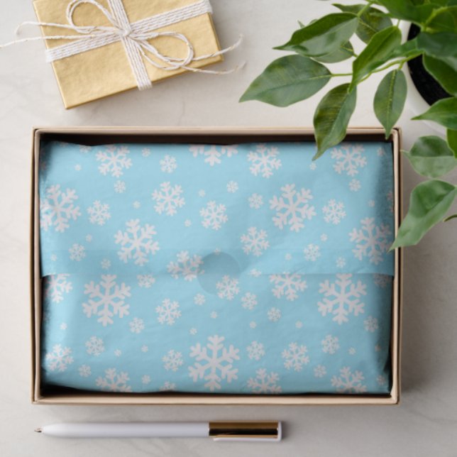 White Snowflakes on Light Blue Winter Pattern Tissue Paper (Gift)