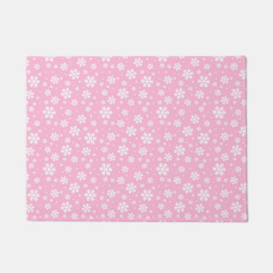 White Snowflakes on Light Pink Winter Pattern Doormat