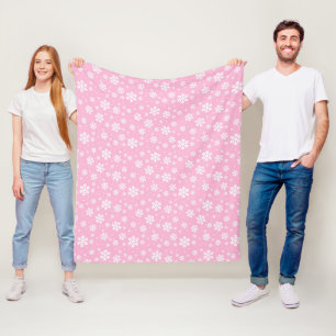 White Snowflakes on Light Pink Winter Pattern Fleece Blanket