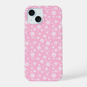 White Snowflakes on Light Pink Winter Pattern iPhone 15 Case