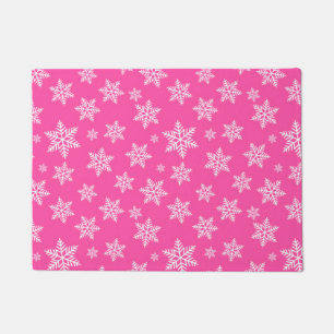 White Snowflakes on Pink Winter Pattern Doormat