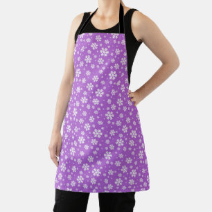 White Snowflakes on Purple Winter Pattern Apron