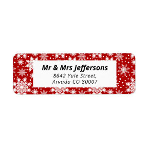 White Snowflakes On Red Background Christmas Return Address Label