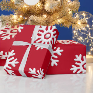 White snowflakes on red background Christmas Wrapping Paper