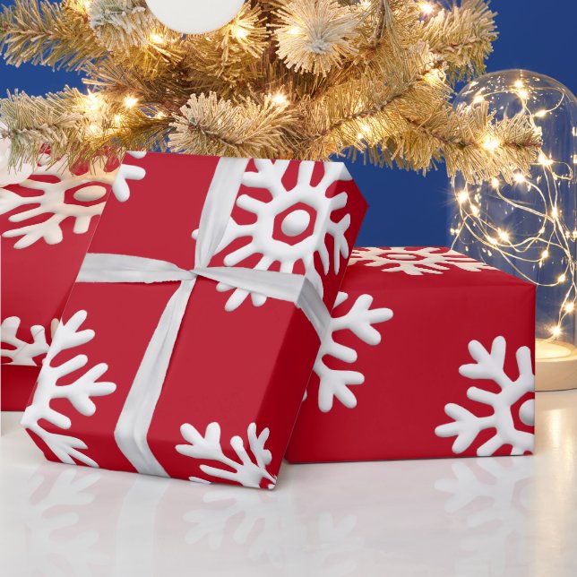 White snowflakes on red background Christmas Wrapping Paper (Holidays)