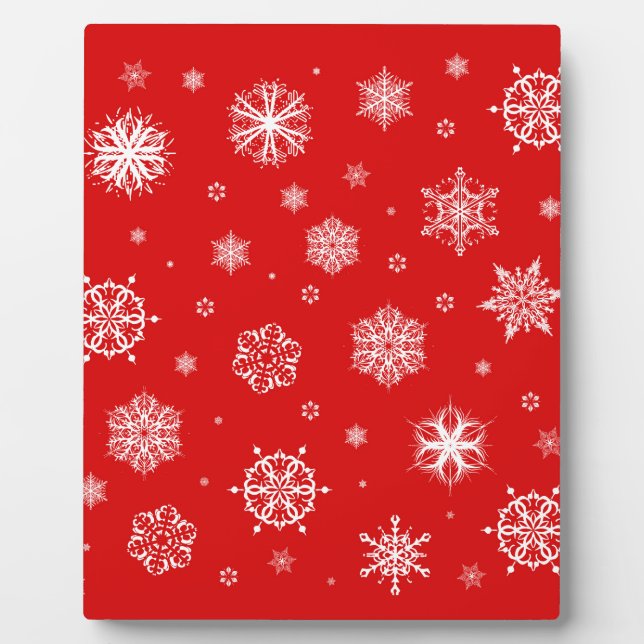 White snowflakes on red background plaque (Front)