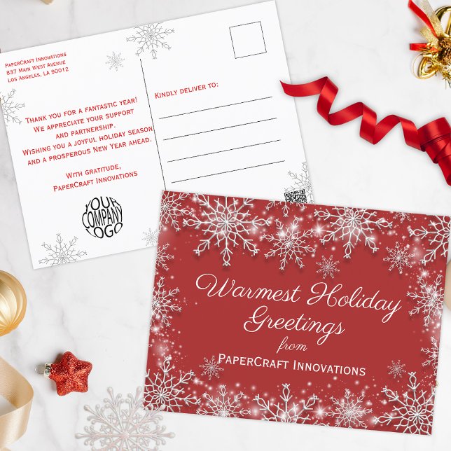 White Snowflakes on Red Christmas Corporate Holiday Postcard (Creator Uploaded)