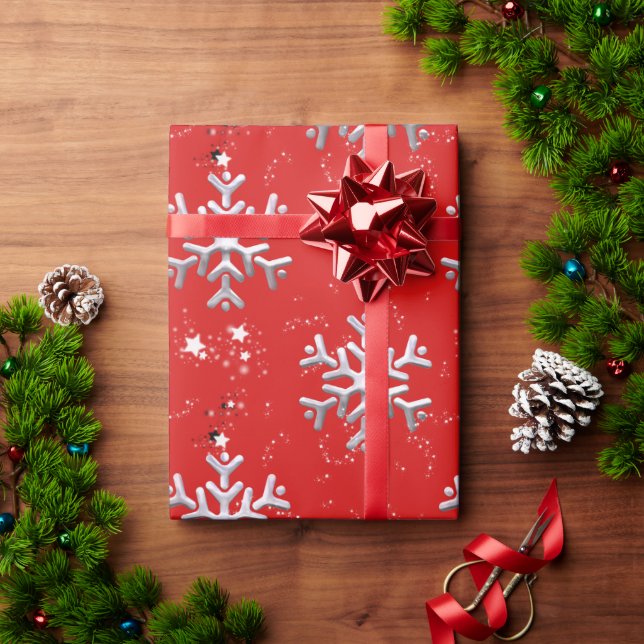 White Snowflakes on Red Christmas Wrapping Paper (Holiday Gift)