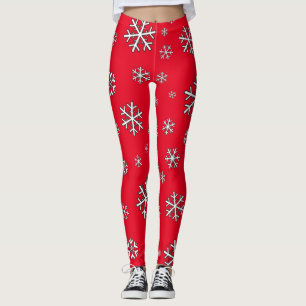 White Snowflakes on Red Leggings