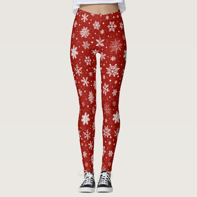 White Snowflakes on Red Leggings (Front)