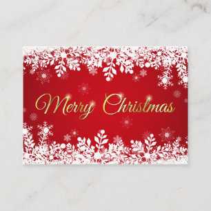 White Snowflakes on Red Merry Christmas Business Card