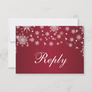 White snowflakes on red Wedding RSVP