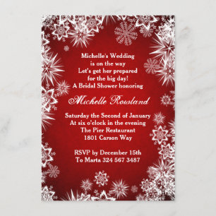 White snowflakes on red winter Bridal Shower Enclosure Card