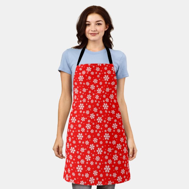 White Snowflakes on Red Winter Pattern Apron (Worn)