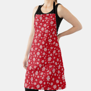 White Snowflakes on red Winter Pattern Apron