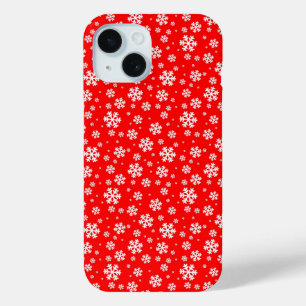 White Snowflakes on Red Winter Pattern iPhone 15 Case