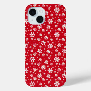 White Snowflakes on red Winter Pattern iPhone 15 Case