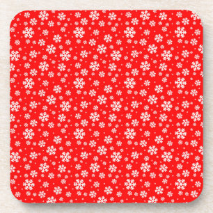 White Snowflakes on Red Winter Pattern Coaster