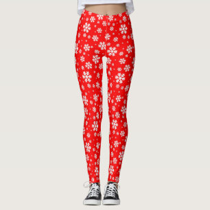 White Snowflakes on Red Winter Pattern Leggings