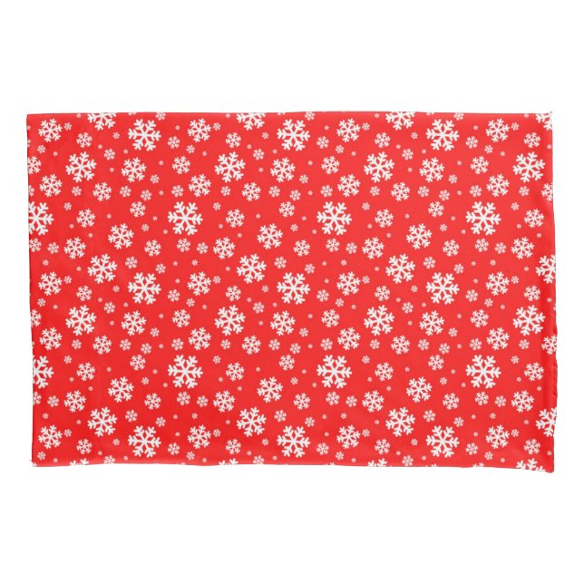 White Snowflakes on Red Winter Pattern Pillowcase (Front)