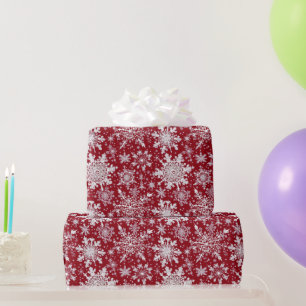 White snowflakes on Red   Wrapping Paper
