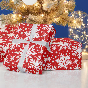 White Snowflakes on Red Wrapping Paper